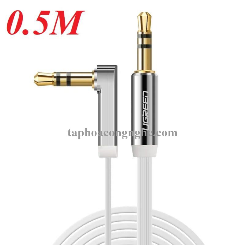 Ugreen 10756 0.5M màu Trắng Cáp âm thanh 2 đầu 3.5mm dương đầu vuông góc mạ vàng AV119 30010756